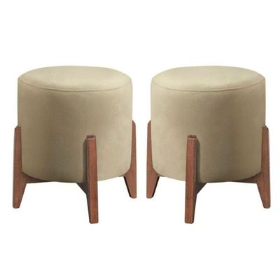 Kit 2 Puff Decorativo Para Sala Redondo Luxo Atenas Corino Bege