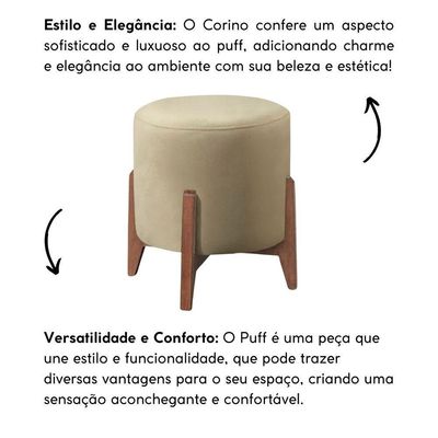 Kit 2 Puff Decorativo Para Sala Redondo Luxo Atenas Corino Bege