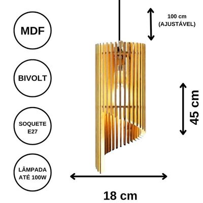 Luminária Teto Tipo Pendente Mística Mdf - Completa Cor: Preta