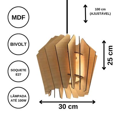 Luminária Teto Tipo Pendente Espiral Mdf - Completa Cor: Marrom
