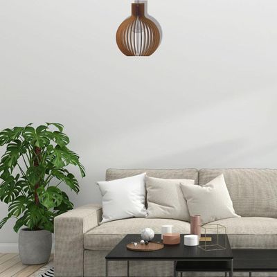 Luminária Teto Tipo Pendente Cúpula Mdf - Completa Cor: Marrom