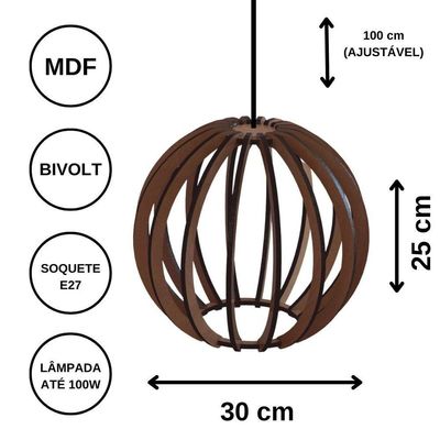 Luminária Teto Tipo Pendente Jabulani Mdf - Completa Cor: Preta