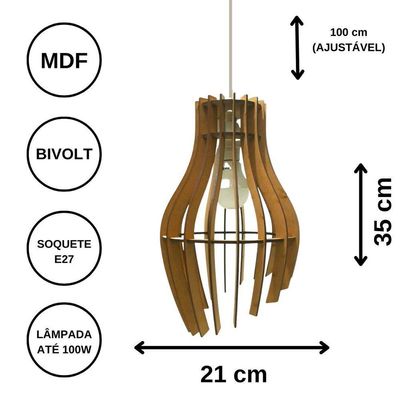 Luminária Teto Tipo Pendente Garra Mdf - Completa Cor: Mdf Cru