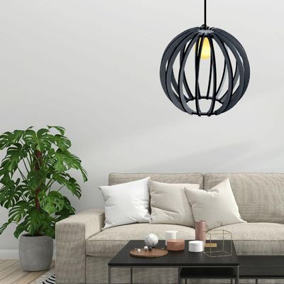 Luminária Teto Tipo Pendente Jabulani Mdf - Completa Cor: Preta