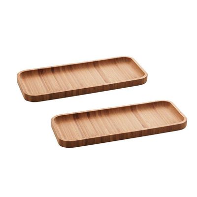 Kit Com 2 Bandejas De Bambu Retangular 28x11x1,5cm