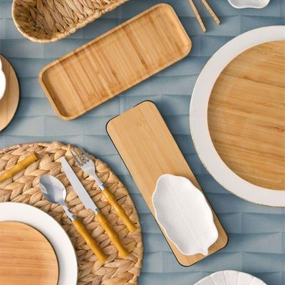 Kit Com 2 Bandejas De Bambu Retangular 28x11x1,5cm