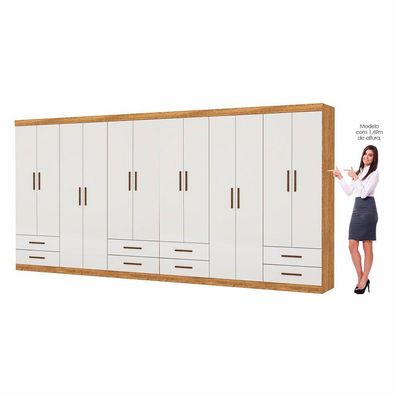 Closet Casal Duplo Lu 12 Portas 8 Gavetas Cinamomo Com Off White