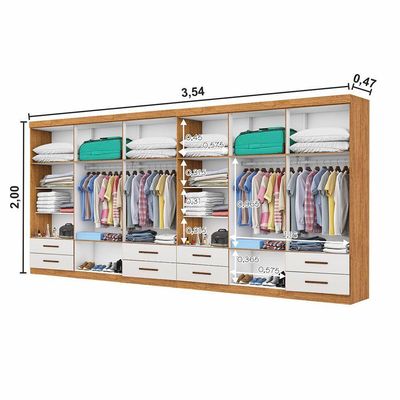 Closet Casal Duplo Lu 12 Portas 8 Gavetas Cinamomo Com Off White