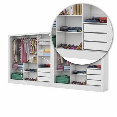 Closet Casal Duplo Dubai 6 Portas Com Espelho 6 Gavetas Branco