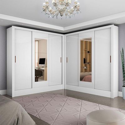 Closet Casal Duplo Dubai 6 Portas Com Espelho 6 Gavetas Branco