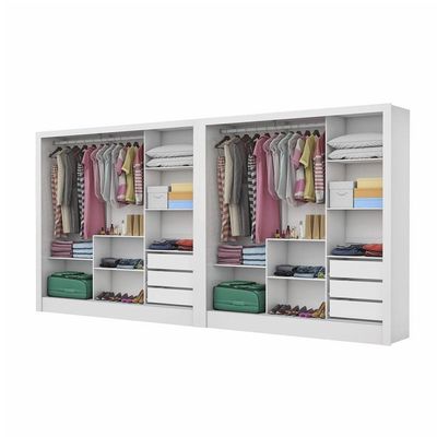 Closet Casal Duplo Dubai 6 Portas Com Espelho 6 Gavetas Branco