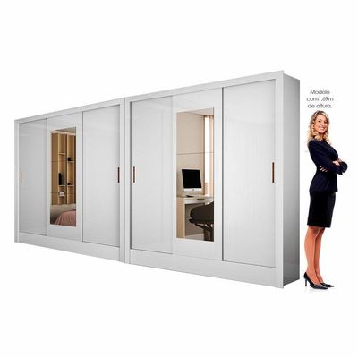 Closet Casal Duplo Dubai 6 Portas Com Espelho 6 Gavetas Branco
