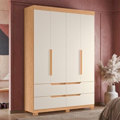 Guarda Roupa Doble Quarto Com 4 Portas E 4 Gavetas Freijo/Off White
