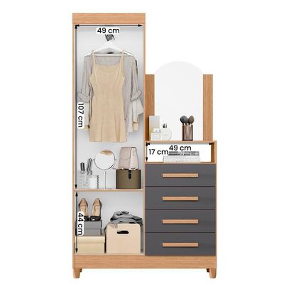 Guarda Roupa Cômoda Capri 2 Portas 4 Gavetas E Espelho Freijo/Chumbo