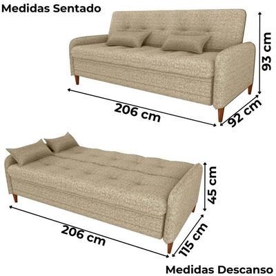 Sofa Cama 2 Lugares 206 Cm Donna Linho Vancouver E488 Palha Milani Store Palha