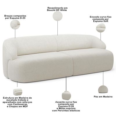Sofá 4 Lugares Curvo Orgânico Living 280cm Barolo L06 Bouclê Off White