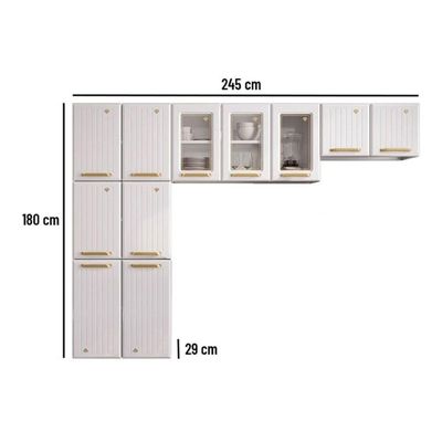 Kit de Cozinha Compacta Diamante New c/ 11 Portas ( 3 c/ Vidro ) Branco - Telasul