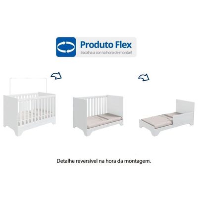 Berço / Mini Cama Infantil Popy Retrô 3 em 1 Branco/Amendoa - Peroba