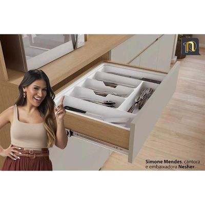 Cozinha Compacta Realeza c/ 4 Portas 5 Nichos e 2 Gavetas 160cm Carvalho/Titânio - Nesher