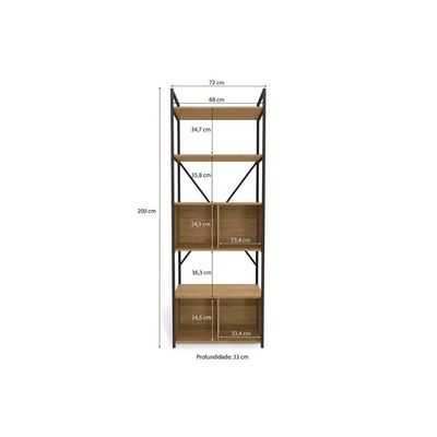 Estante Livreiro Casal Industrial Alta LI018 c/ 4 Portas 72x200cm Canela/Branco - Kappesberg