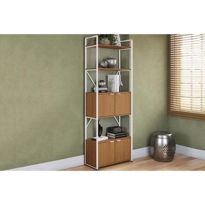 Estante Livreiro Casal Industrial Alta LI018 c/ 4 Portas 72x200cm Canela/Branco - Kappesberg