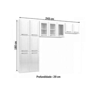 Cozinha Compacta Topazio c/ 11 Portas ( 3 c/ Vidro ) Branco - Telasul