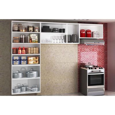 Cozinha Compacta Topazio c/ 11 Portas ( 3 c/ Vidro ) Branco - Telasul