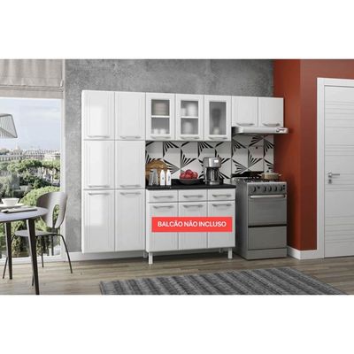 Cozinha Compacta Topazio c/ 11 Portas ( 3 c/ Vidro ) Branco - Telasul