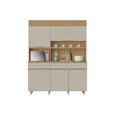 Cozinha Compacta Realeza c/ 5 Portas e 2 Gavetas 160cm Carvalho/Titânio - Nesher