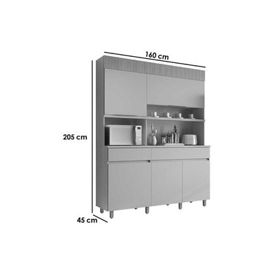 Cozinha Compacta Realeza c/ 5 Portas e 2 Gavetas 160cm Carvalho/Titânio - Nesher