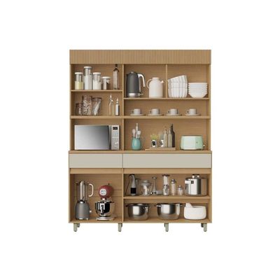 Cozinha Compacta Realeza c/ 5 Portas e 2 Gavetas 160cm Carvalho/Titânio - Nesher