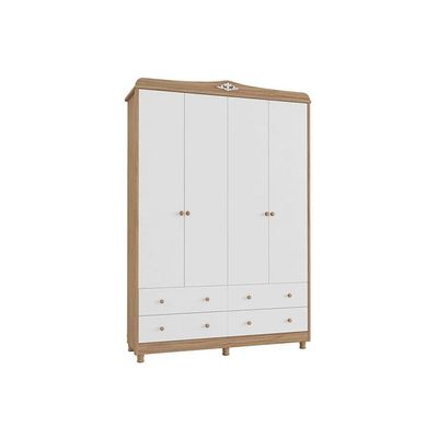 Guarda Roupa 4 Portas Elô c/ e 4 Gavetas Branco/Carvalho - Peroba