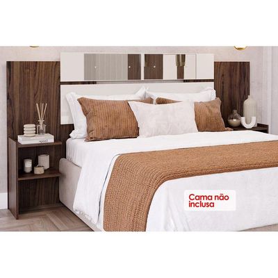 Painel Cama Box Madeirado Solteiro/Casal/Queen Mila c/ Espelho Off White - Panan