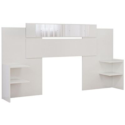 Painel Cama Box Madeirado Solteiro/Casal/Queen Mila c/ Espelho Off White - Panan