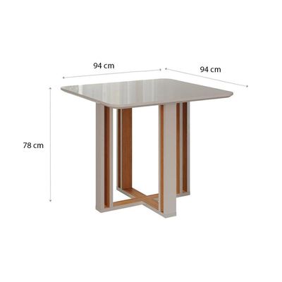 Mesa p/ Cozinha Flora c/ Tampo Madeirado 95X95cm Cinamomo - Cimol