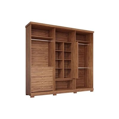Guarda Roupa 6 Portas e 5 Gavetas c/ 1 Espelho Interno e Pés Aurora Cinamomo/Grafiato - Panan