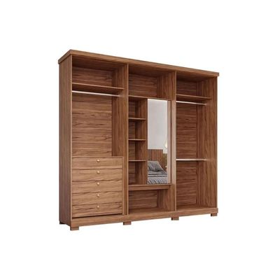 Guarda Roupa 6 Portas e 5 Gavetas c/ 1 Espelho Interno e Pés Aurora Cinamomo/Grafiato - Panan