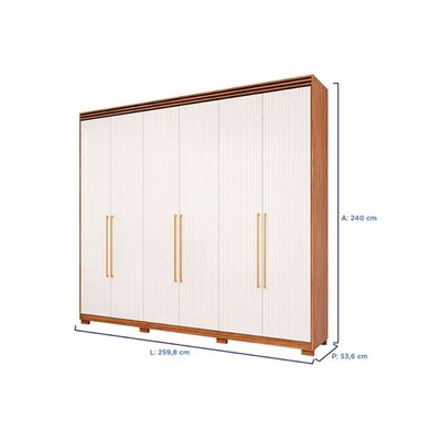 Guarda Roupa 6 Portas e 5 Gavetas c/ 1 Espelho Interno e Pés Aurora Cinamomo/Grafiato - Panan