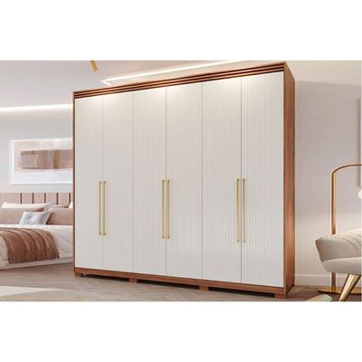 Guarda Roupa 6 Portas e 5 Gavetas c/ 1 Espelho Interno e Pés Aurora Cinamomo/Grafiato - Panan