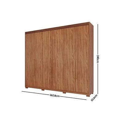 Guarda Roupa 6 Portas e 5 Gavetas c/ 1 Espelho Interno Aurora Cinamomo - Panan
