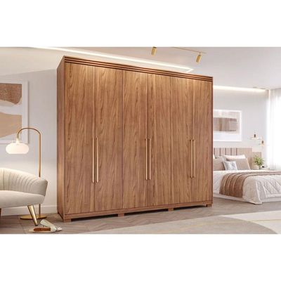 Guarda Roupa 6 Portas e 5 Gavetas c/ 1 Espelho Interno Aurora Cinamomo - Panan