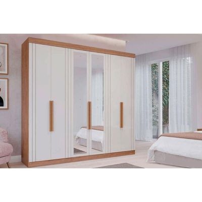 Guarda Roupa Casal 6 Portas (2 c/ Espelho) e 6 Gavetas Cecilia Cinamomo/Off White - Panan