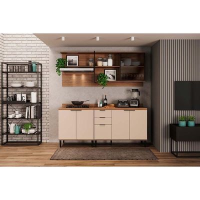 Gabinete de Cozinha Modulado Balcão Alpha 2507 2 Portas c/ Tampo 80cm Freijo - Carraro