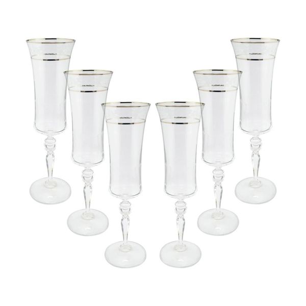 Jogo de taças champanhe cristal ecológico Bohemia Grace 190ml 6 peças prata rim