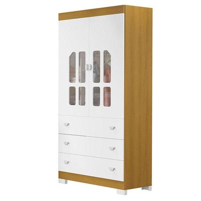 Berço Americano E Guarda Roupa Infantil Katatau Branco Acetinado Savana Com Colchão Ortobom - Reller