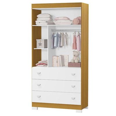 Berço Americano E Guarda Roupa Infantil Katatau Branco Acetinado Savana Com Colchão Ortobom - Reller