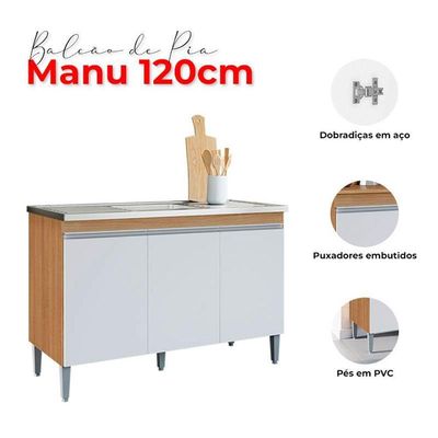 Balcão De Pia Manu 120cm Amêndoa Branco - Ajl