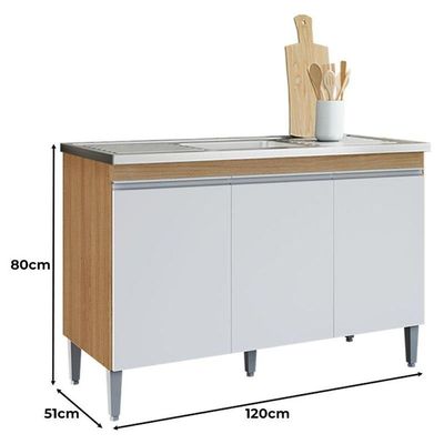 Balcão De Pia Manu 120cm Amêndoa Branco - Ajl