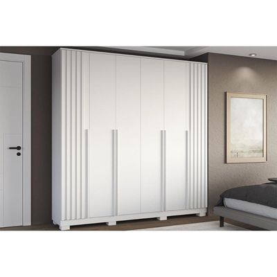Guarda Roupa Casal 6 Portas (2 Ripadas) e 4 Gavetas Jamile Branco - ACP