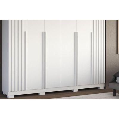 Guarda Roupa Casal 6 Portas (2 Ripadas) e 4 Gavetas Jamile Branco - ACP